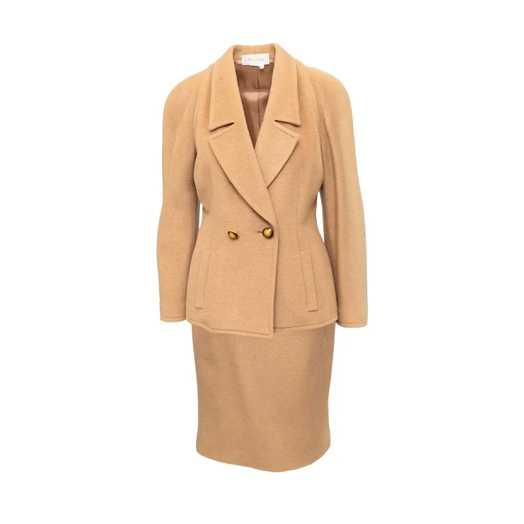 Unsigned Jacket and Skirt Set - '90s Camel Good - Front View