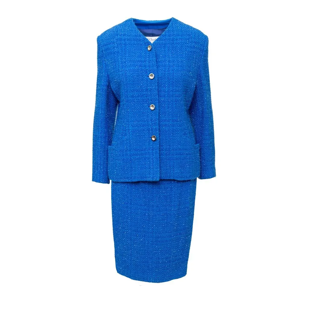 Unsigned M. Claudette Wool Set - '90s Blue Wool Good - Front View