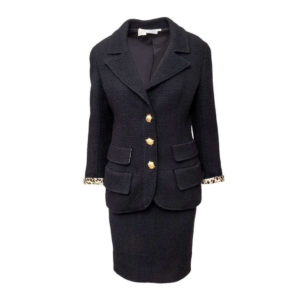 Valentino Boutique Wool Set with Turtle Buttons - '90s Black Wool Good - Front View