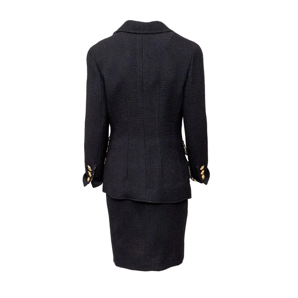 Valentino Boutique Wool Set with Turtle Buttons - '90s Black Wool Good - Inside View