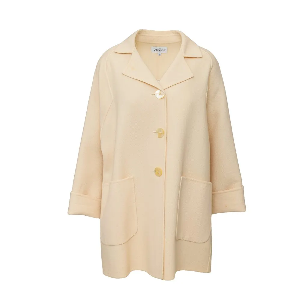 Valentino Miss V Coat - '90s White Wool Good - Front View