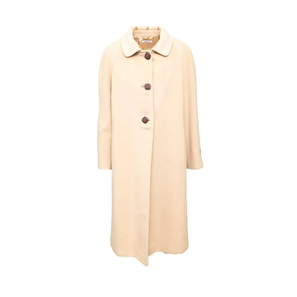 Unsigned Delia Ferrari Wool and Fur Coat - '90s Beige Wool Good - Back View