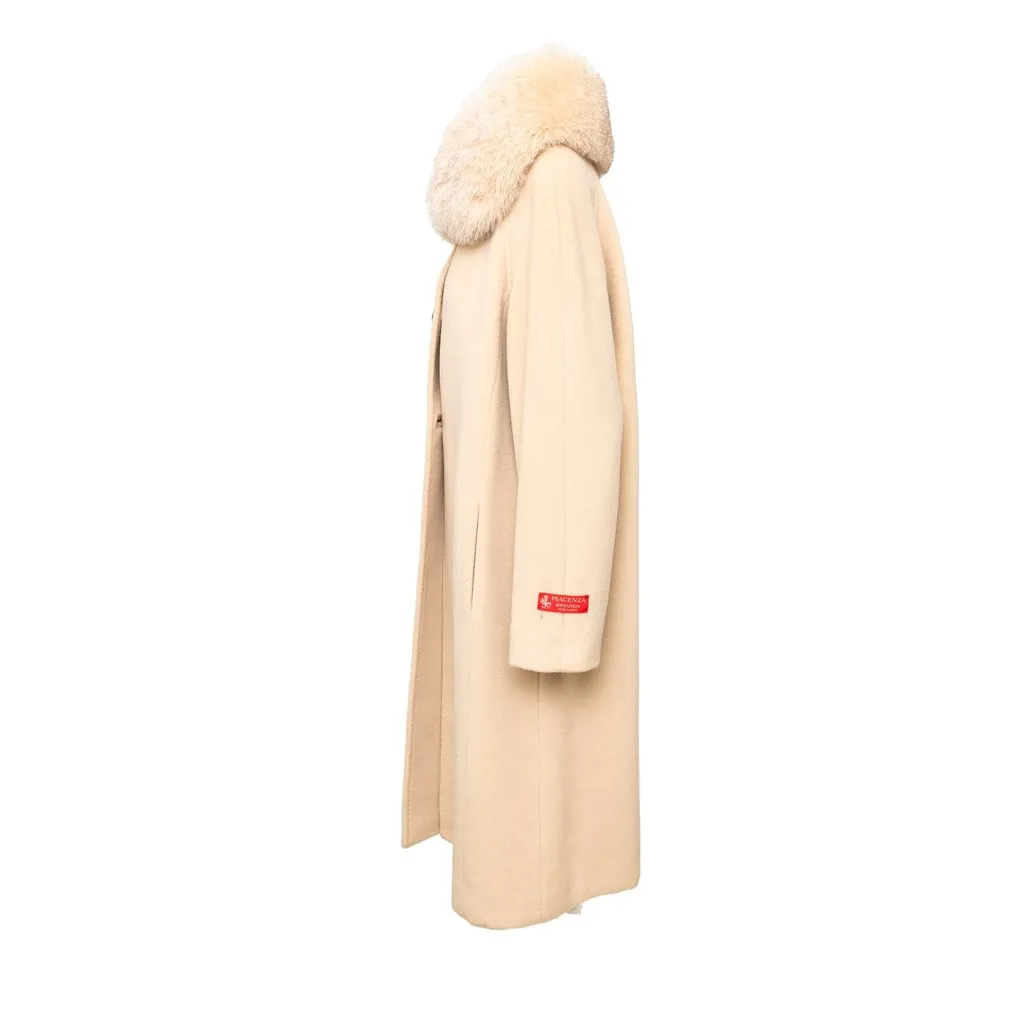 Unsigned Delia Ferrari Wool and Fur Coat - '90s Beige Wool Good - Inside View