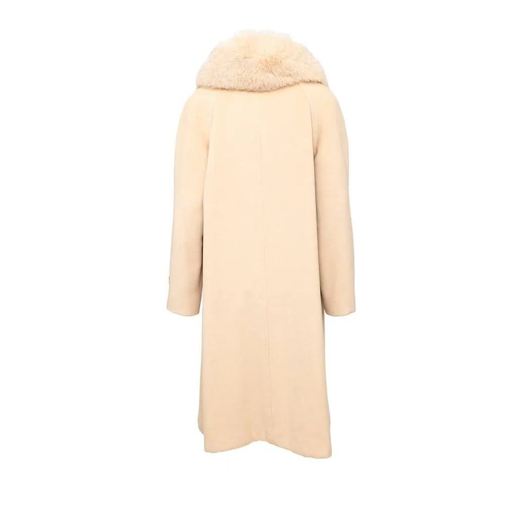 Unsigned Delia Ferrari Wool and Fur Coat - '90s Beige Wool Good - Model View