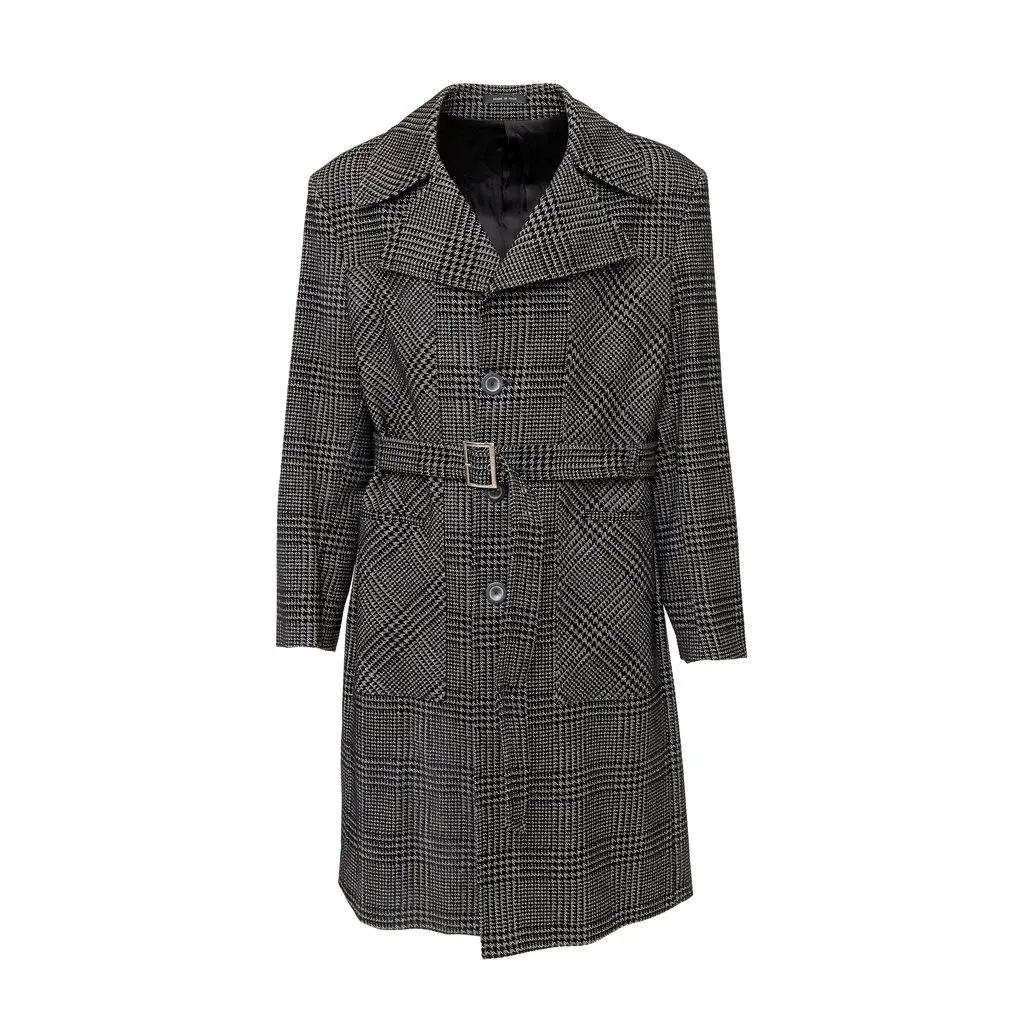 Emporio Armani Checkered Long Coat - '10s Red Wool Good - Front View