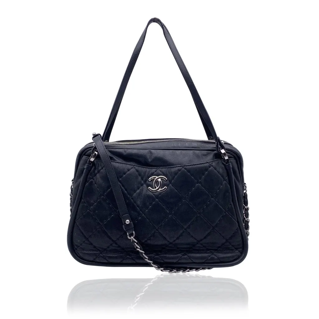 Chanel Shoulder Bag Camera Black Leather Good - Front View