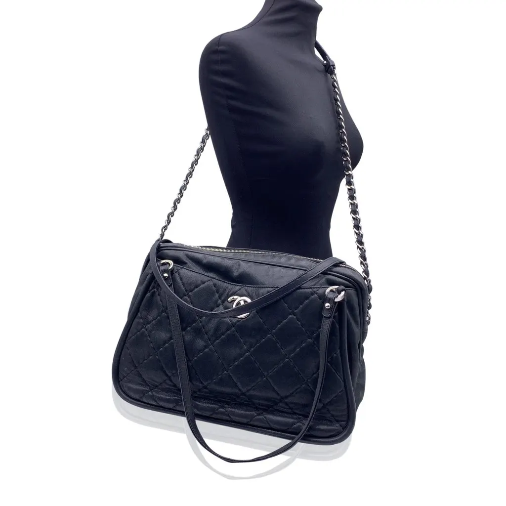 Chanel Shoulder Bag Camera Black Leather Good - Back View