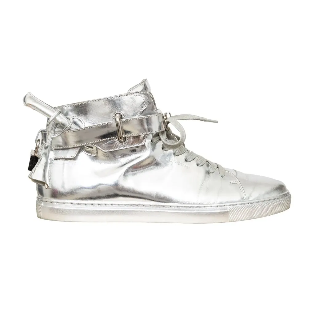 Buscemi High Top Sneakers - '10s Silver Leather Good - Front View