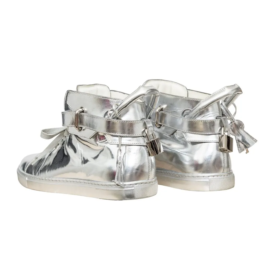 Buscemi High Top Sneakers - '10s Silver Leather Good - Back View