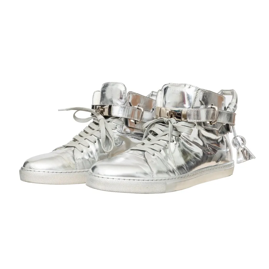 Buscemi High Top Sneakers - '10s Silver Leather Good - Inside View
