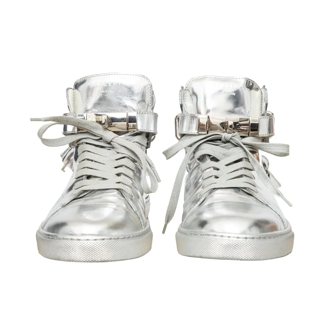 Buscemi High Top Sneakers - '10s Silver Leather Good - Model View