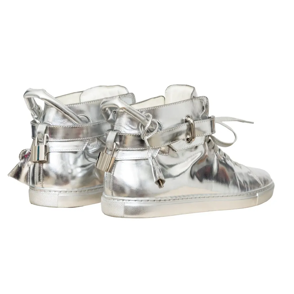 Buscemi High Top Sneakers - '10s Silver Leather Good - Box View
