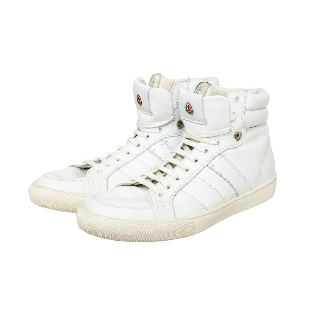 Moncler Lyon High Top Sneakers - '10s White Leather Good - Model View