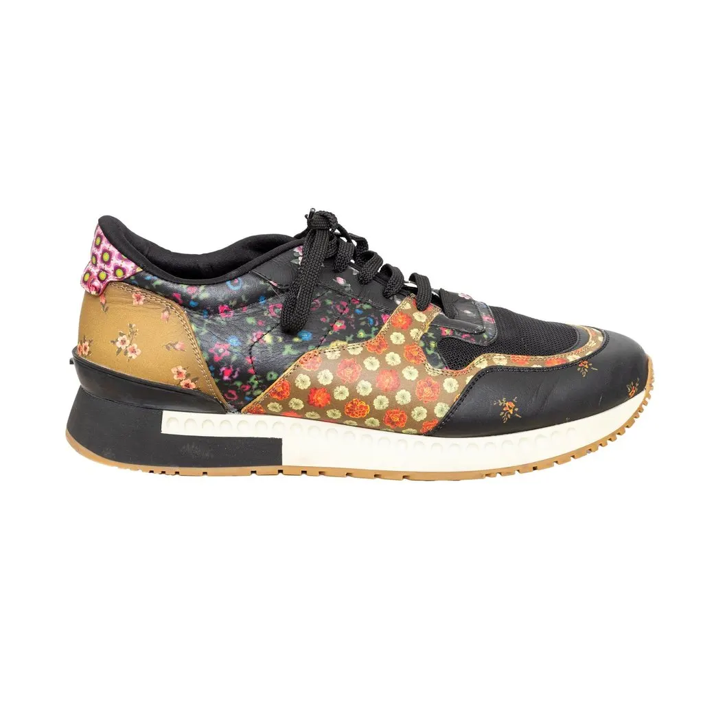 Givenchy Floral Print Sneakers - '20s Black Leather Good - Front View