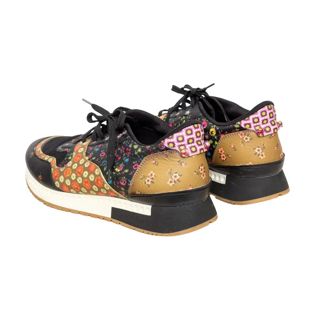 Givenchy Floral Print Sneakers - '20s Black Leather Good - Back View