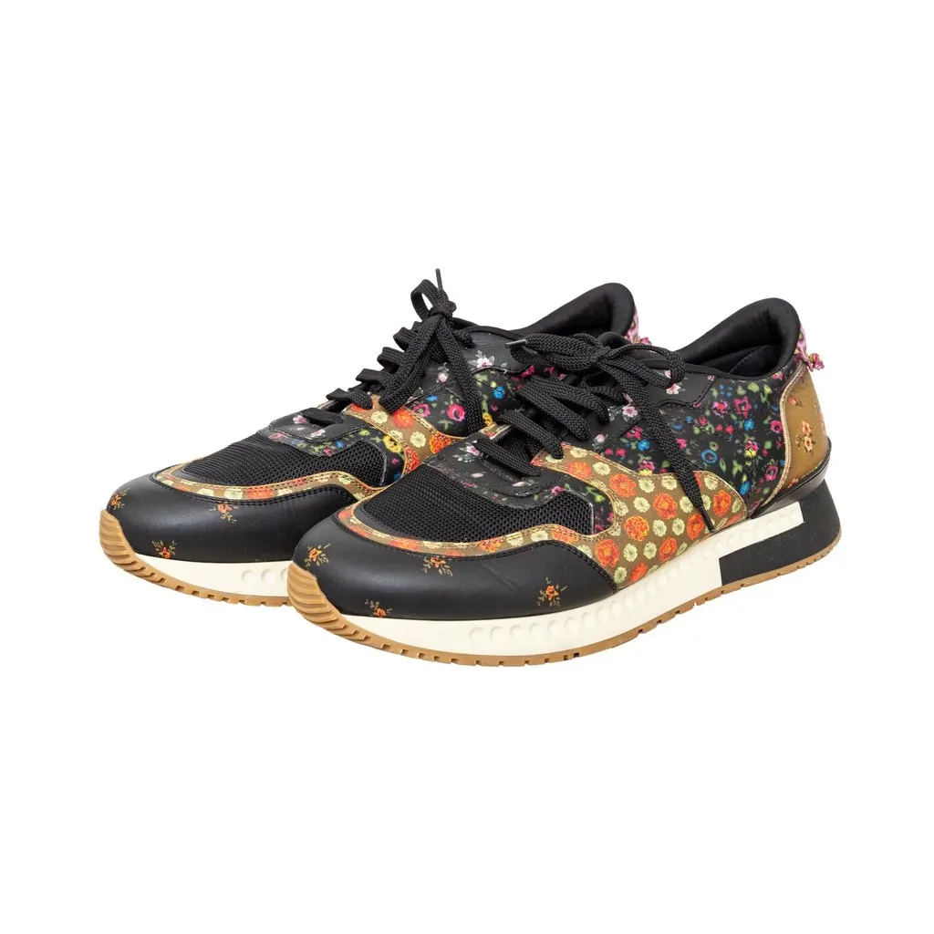 Givenchy Floral Print Sneakers - '20s Black Leather Good - Model View
