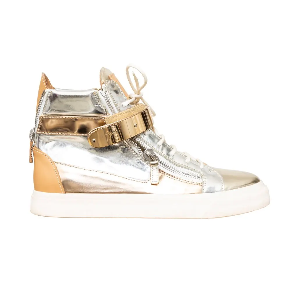 Giuseppe Zanotti Metallic Sneakers - '10s Brown Leather Good - Front View