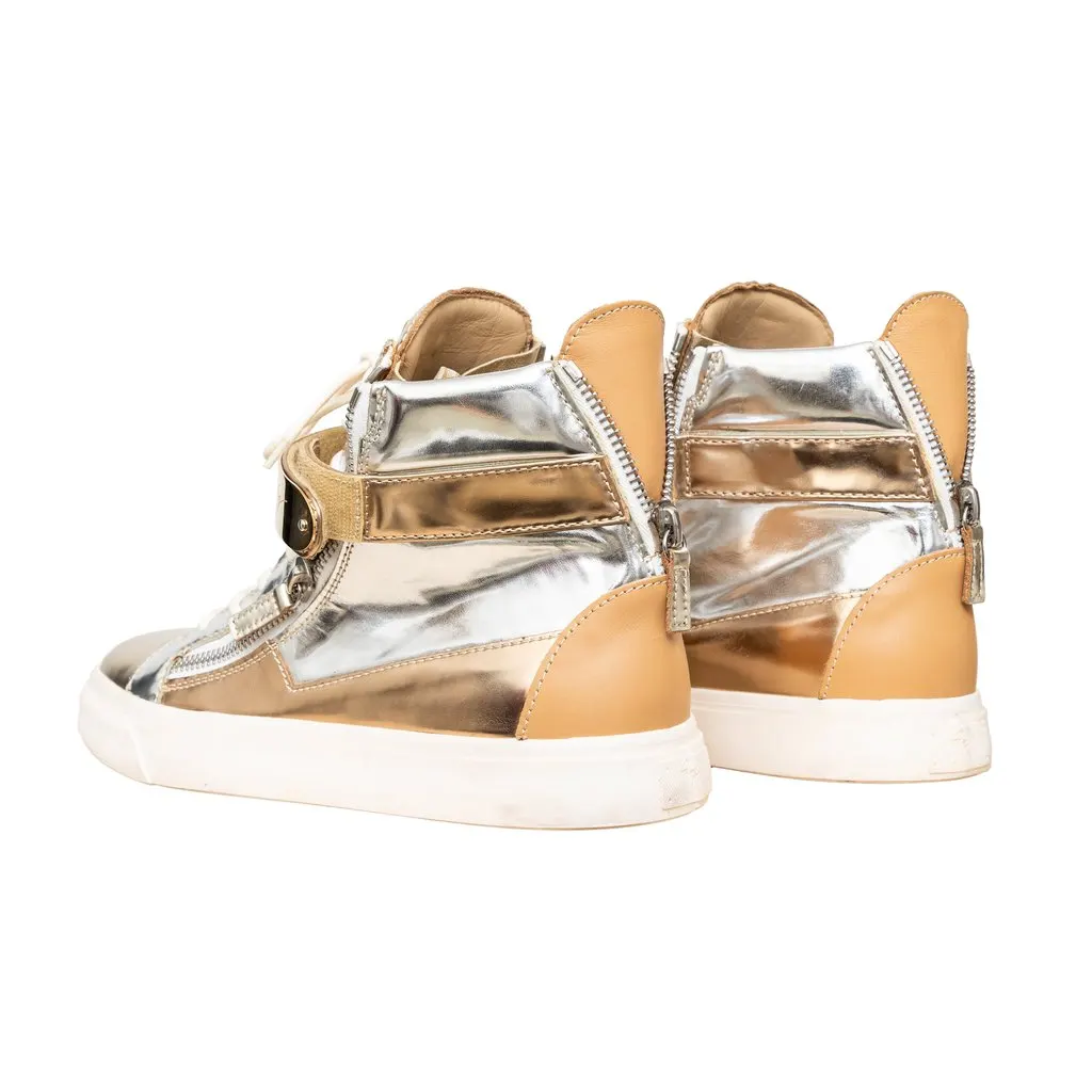 Giuseppe Zanotti Metallic Sneakers - '10s Brown Leather Good - Back View
