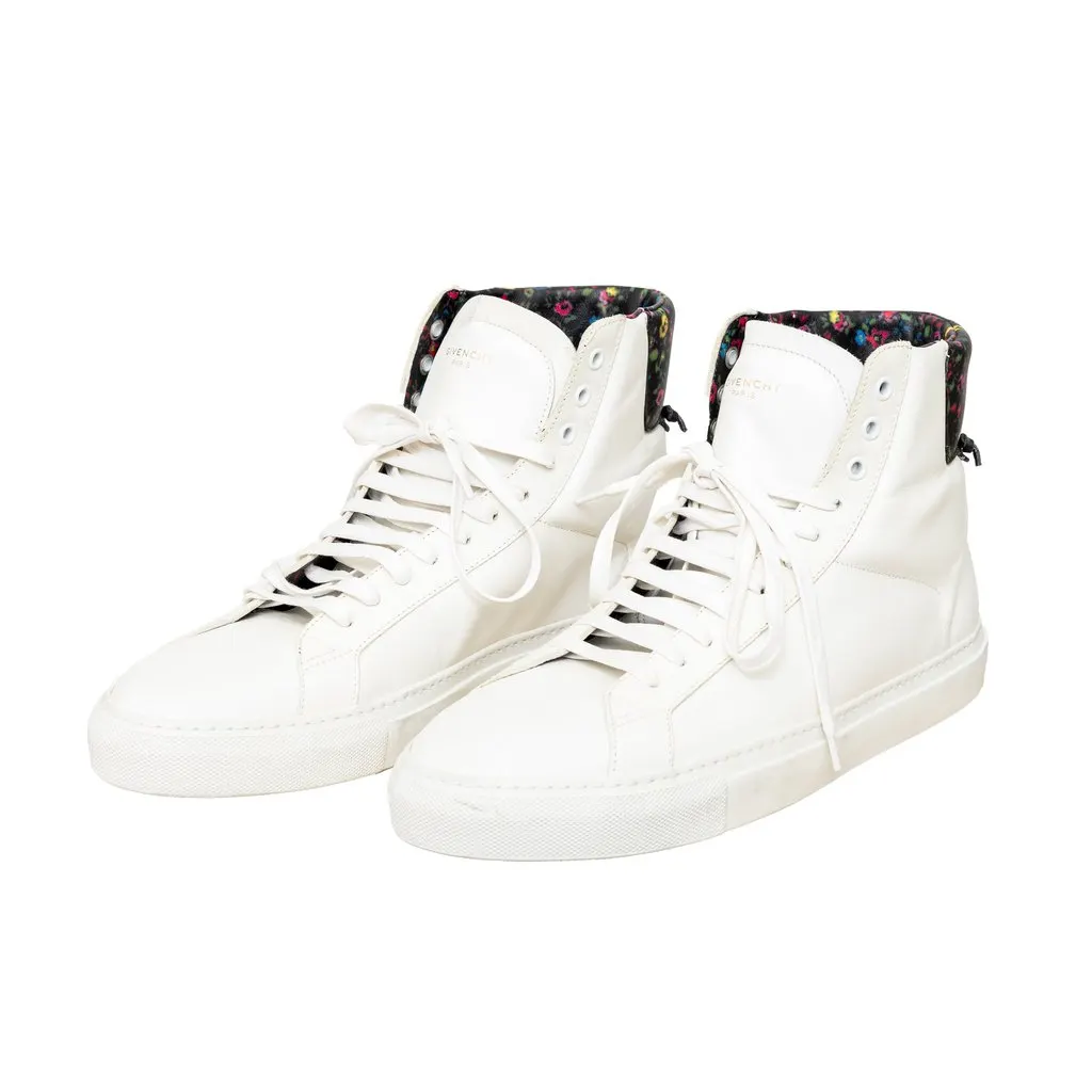 Givenchy Leather High Top Sneakers - '10s White Leather Good - Model View