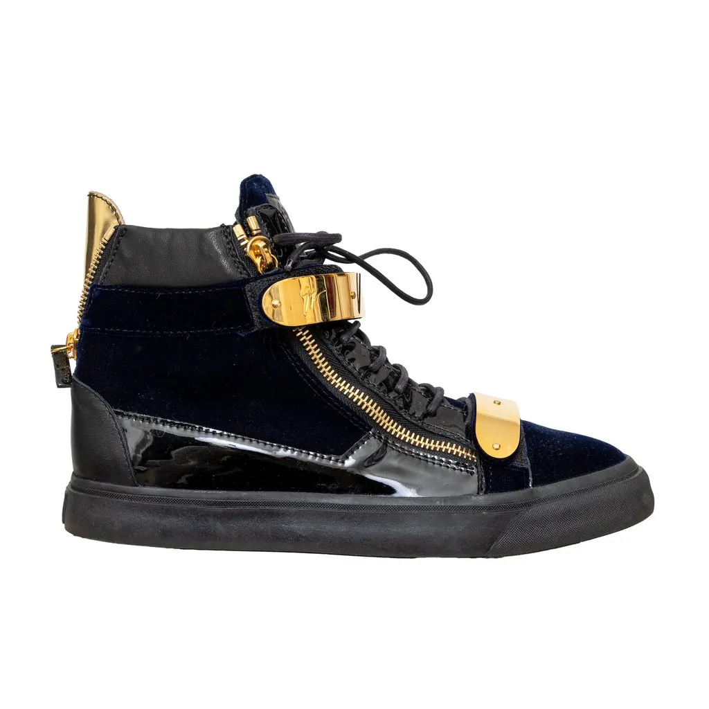 Giuseppe Zanotti Coby High Sneakers - '10s Navy Velvet Good - Front View