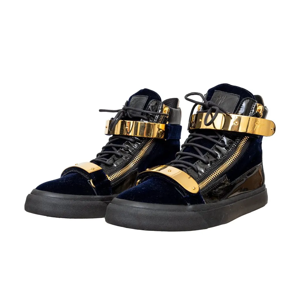 Giuseppe Zanotti Coby High Sneakers - '10s Navy Velvet Good - Model View