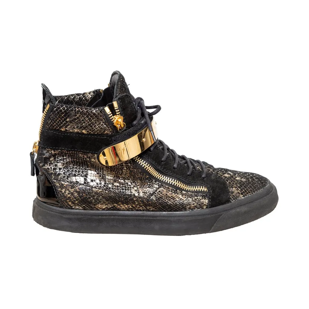 Giuseppe Zanotti Printed Snakeskin Sneakers - '10s Gold Velvet Good - Front View
