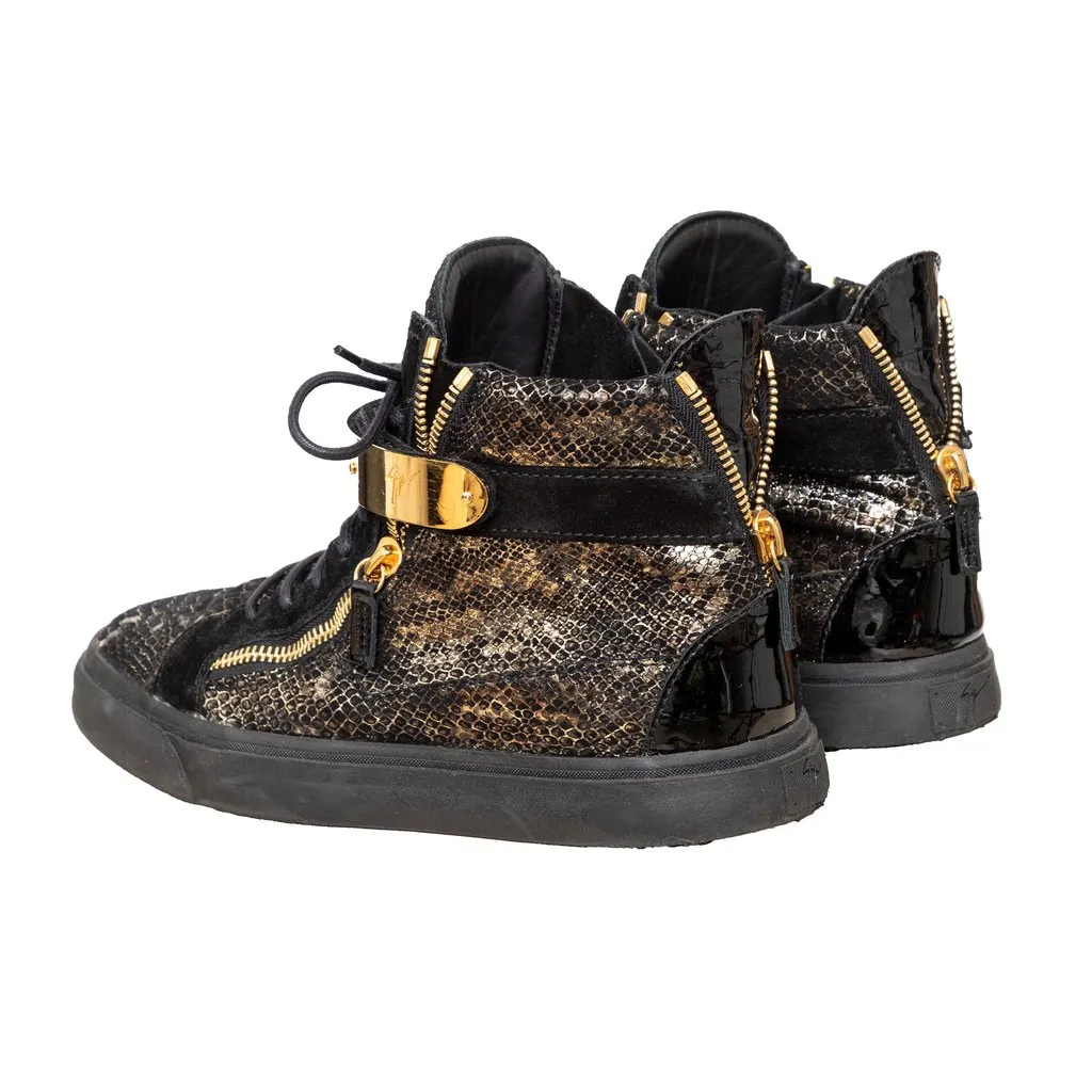 Giuseppe Zanotti Printed Snakeskin Sneakers - '10s Gold Velvet Good - Back View