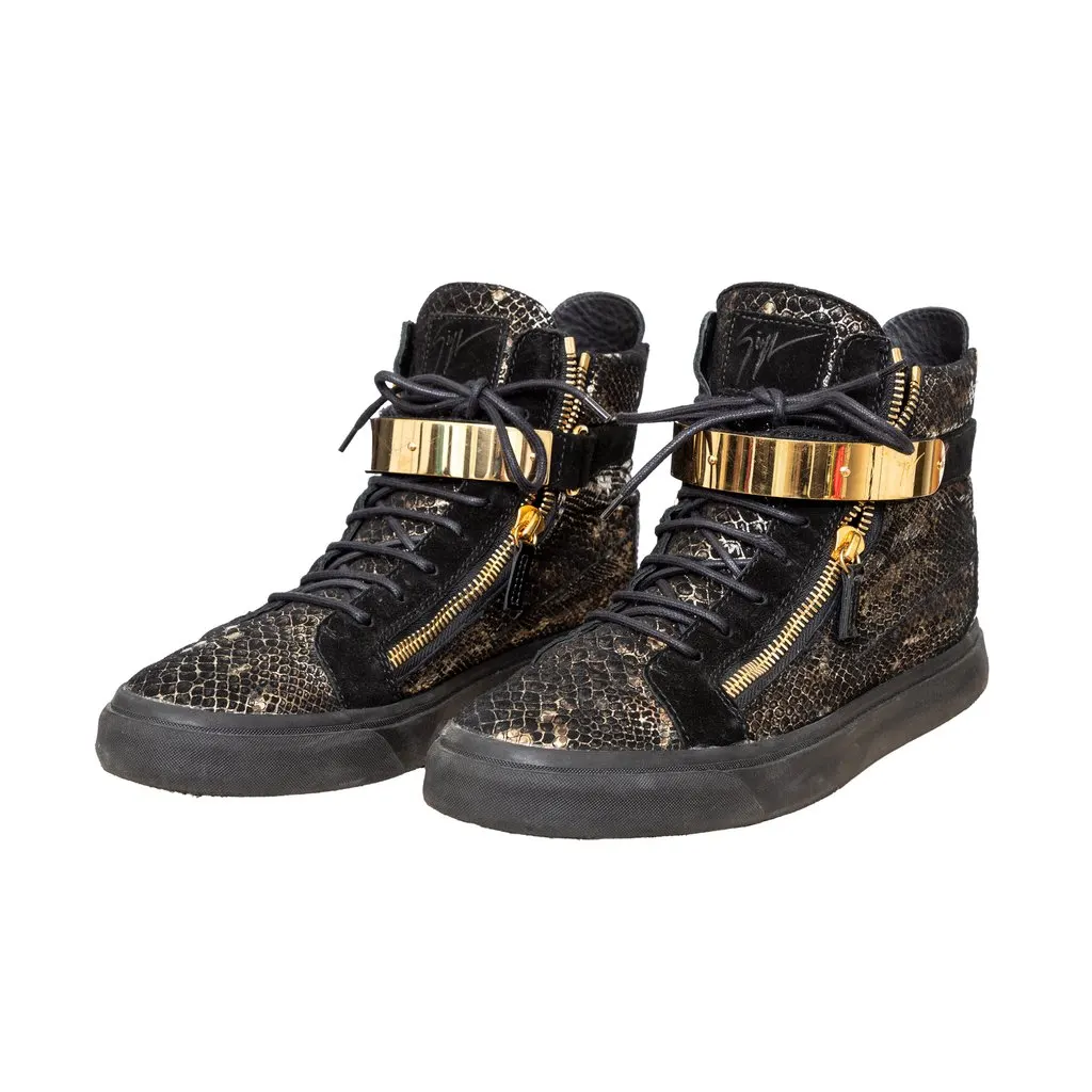 Giuseppe Zanotti Printed Snakeskin Sneakers - '10s Gold Velvet Good - Inside View