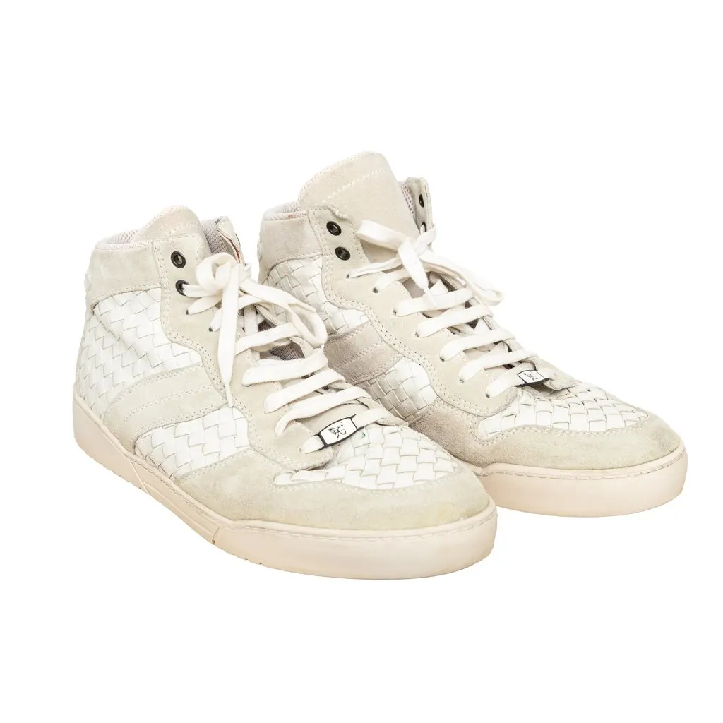 Bottega Veneta Intrecciato Leather Sneakers - '20s White Leather Good - Model View