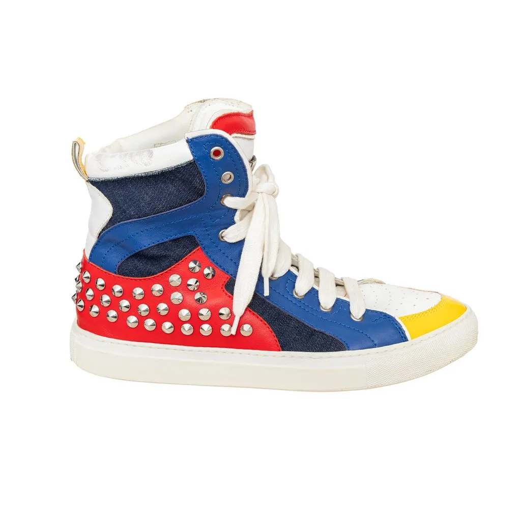 Dsquared2 Studded High Top Sneakers - '10s Red Denim Good - Front View