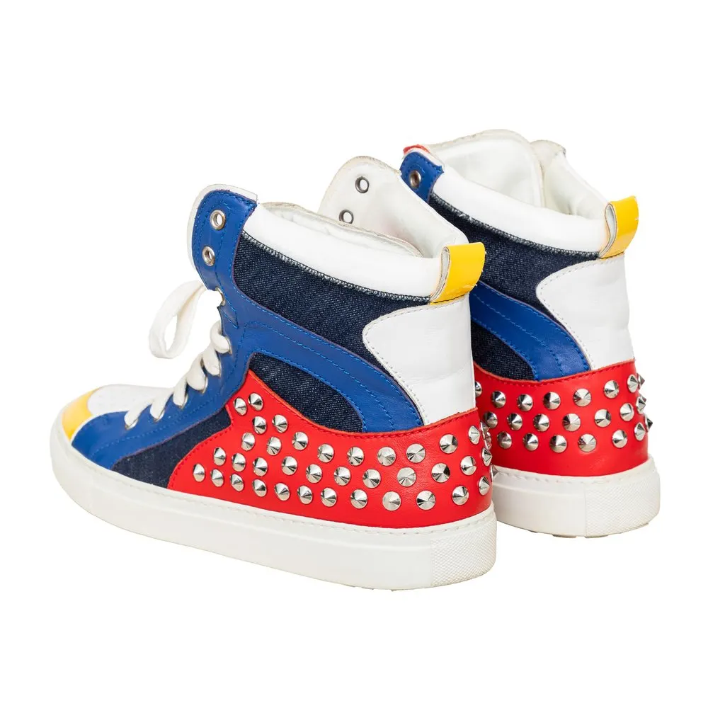 Dsquared2 Studded High Top Sneakers - '10s Red Denim Good - Back View