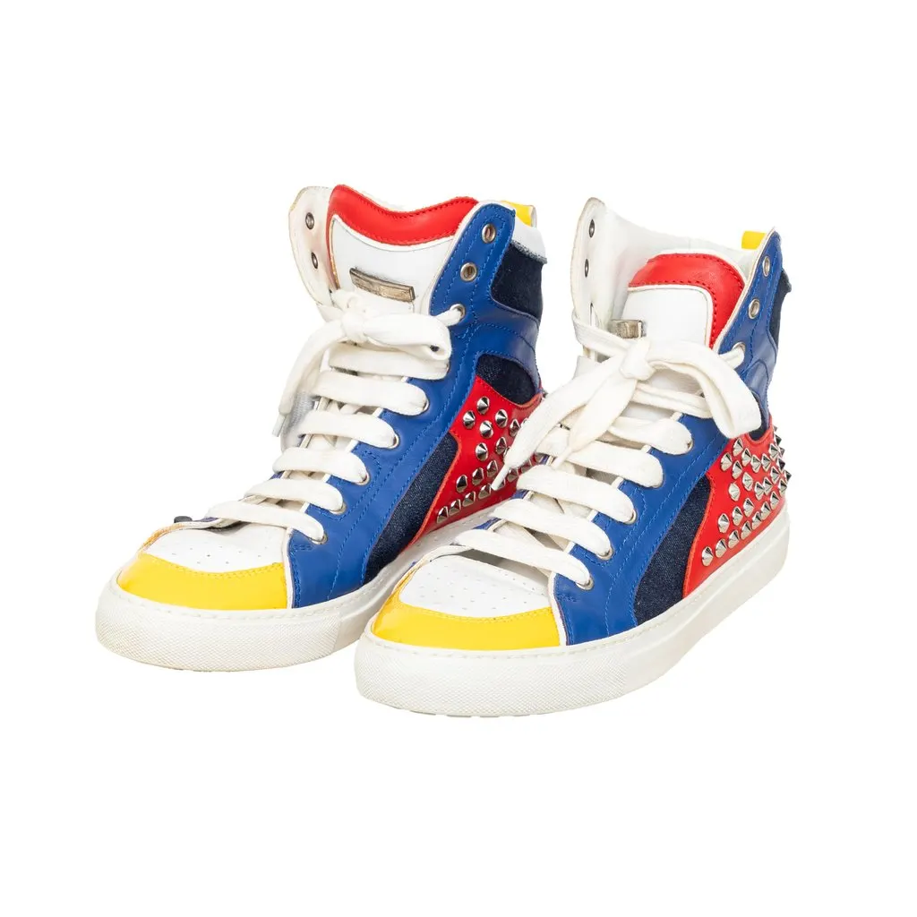 Dsquared2 Studded High Top Sneakers - '10s Red Denim Good - Model View