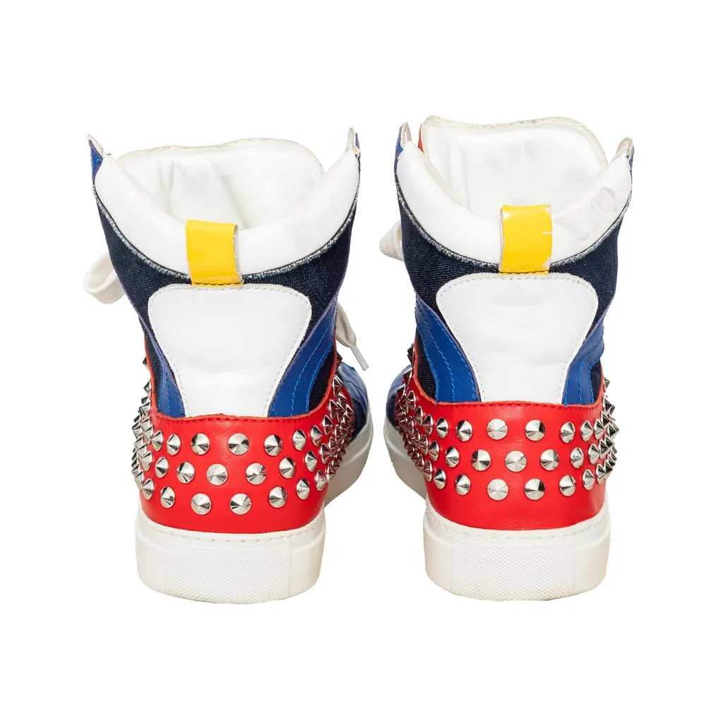 Dsquared2 Studded High Top Sneakers - '10s Red Denim Good - Box View