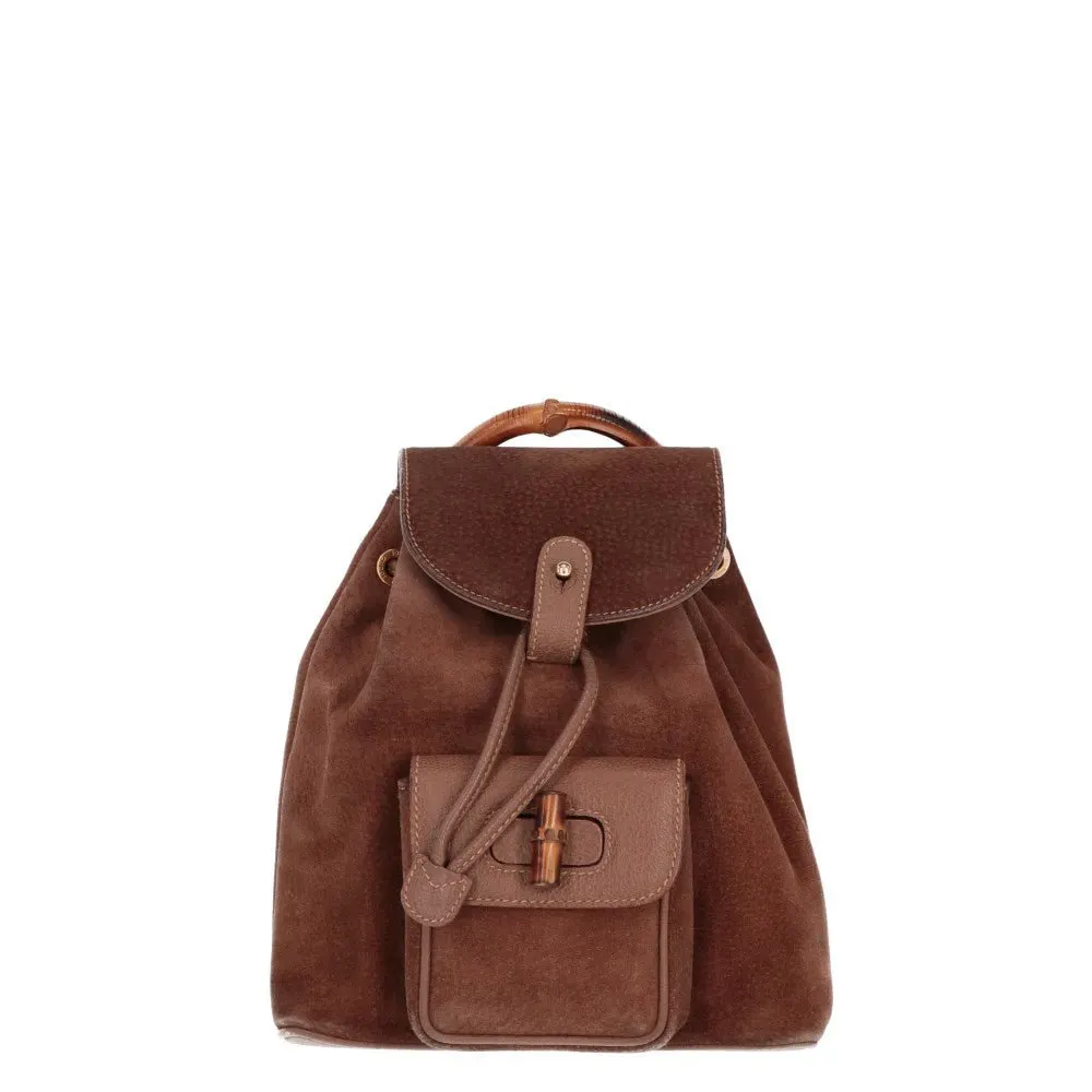 Gucci Brown Suede Backpack - '90s Brown Suede Good - Front View