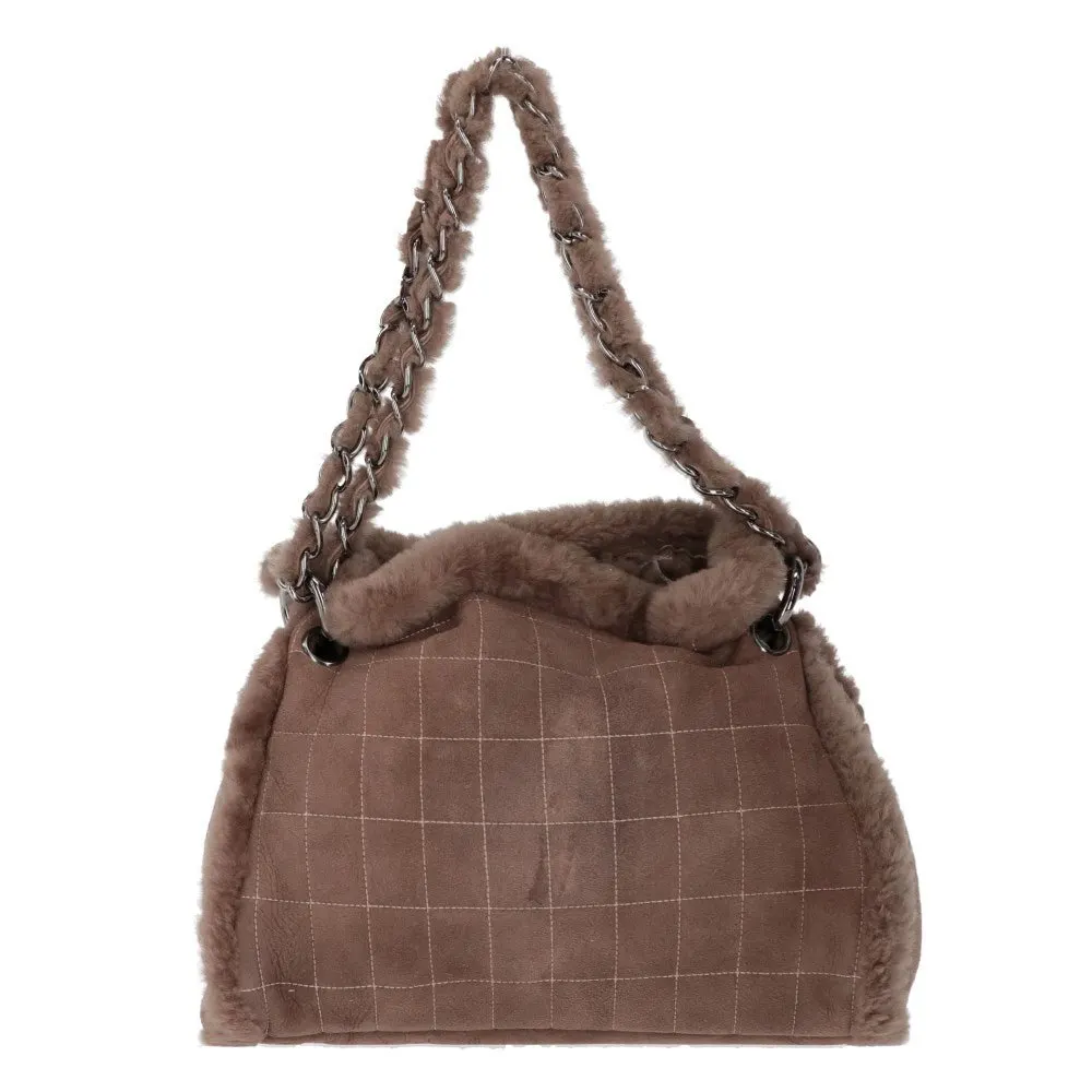 Chanel Beige Sheepskin Logoed Bag - 2000s Beige Leather Good - Back View