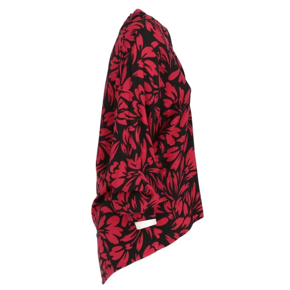Guy Laroche Red and Black Silk Blouse - '80s Black Silk Good - Back View