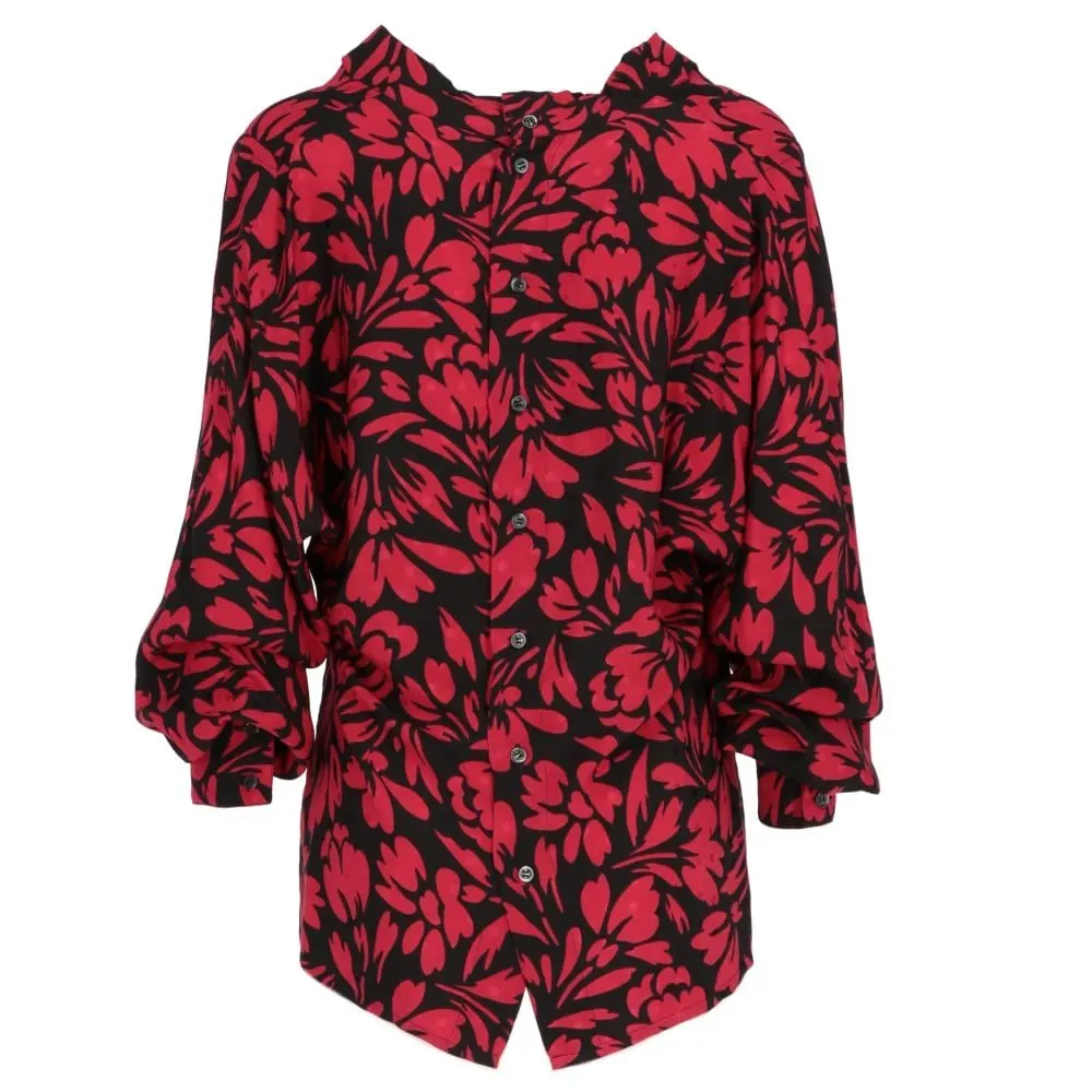 Guy Laroche Red and Black Silk Blouse - '80s Black Silk Good - Inside View