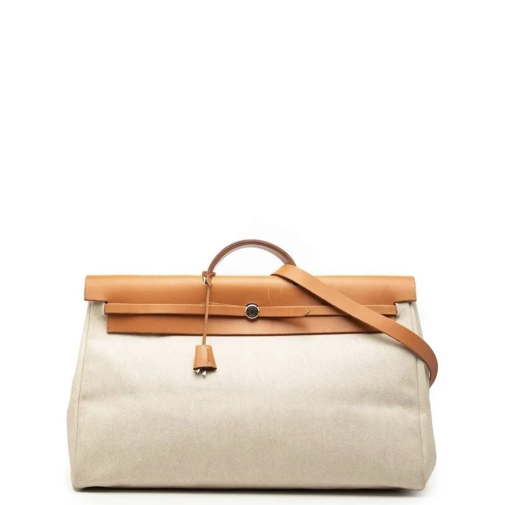 Hermès Vache Hunter Herbag Beige Canvas Good - Front View