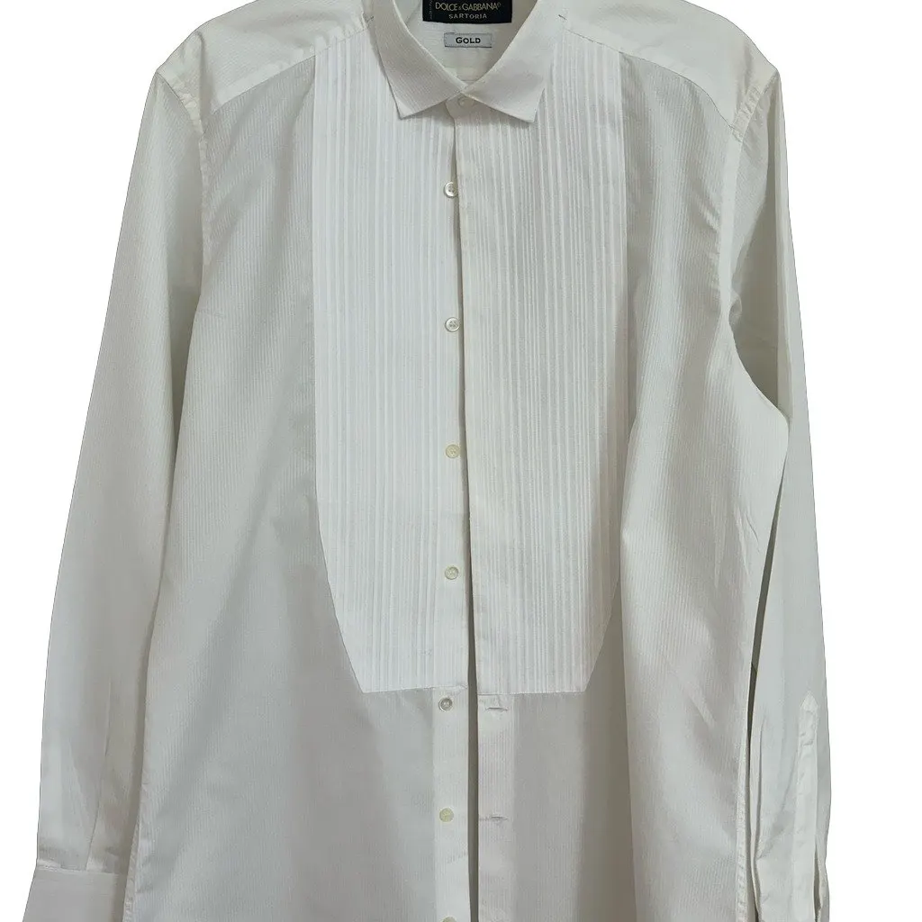 Dolce & Gabbana Dolce & Gabbana Sartoria Gold Tuxedo Shirt – Light Beige