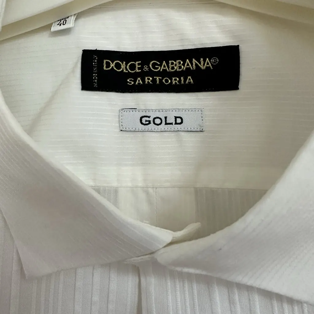 Dolce & Gabbana Dolce & Gabbana Sartoria Gold Tuxedo Shirt – Light Beige Beige Cotton Very good - Inside View