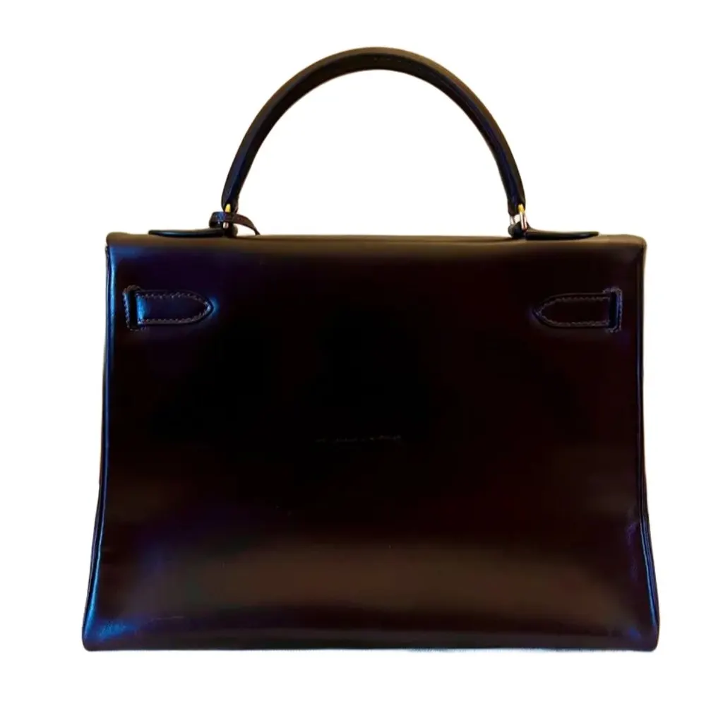 Hermès Kelly 32 Brown Box (Chocolat) Calf Gold Hardware (GHW) Brown Leather Good - Back View