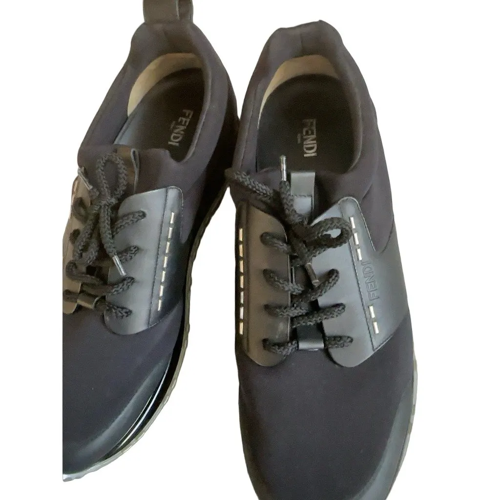 Fendi Fendi Roma Men’s Black Sneakers Size 9 Made in Italy 7E1052 Black Leather Very good - Front View