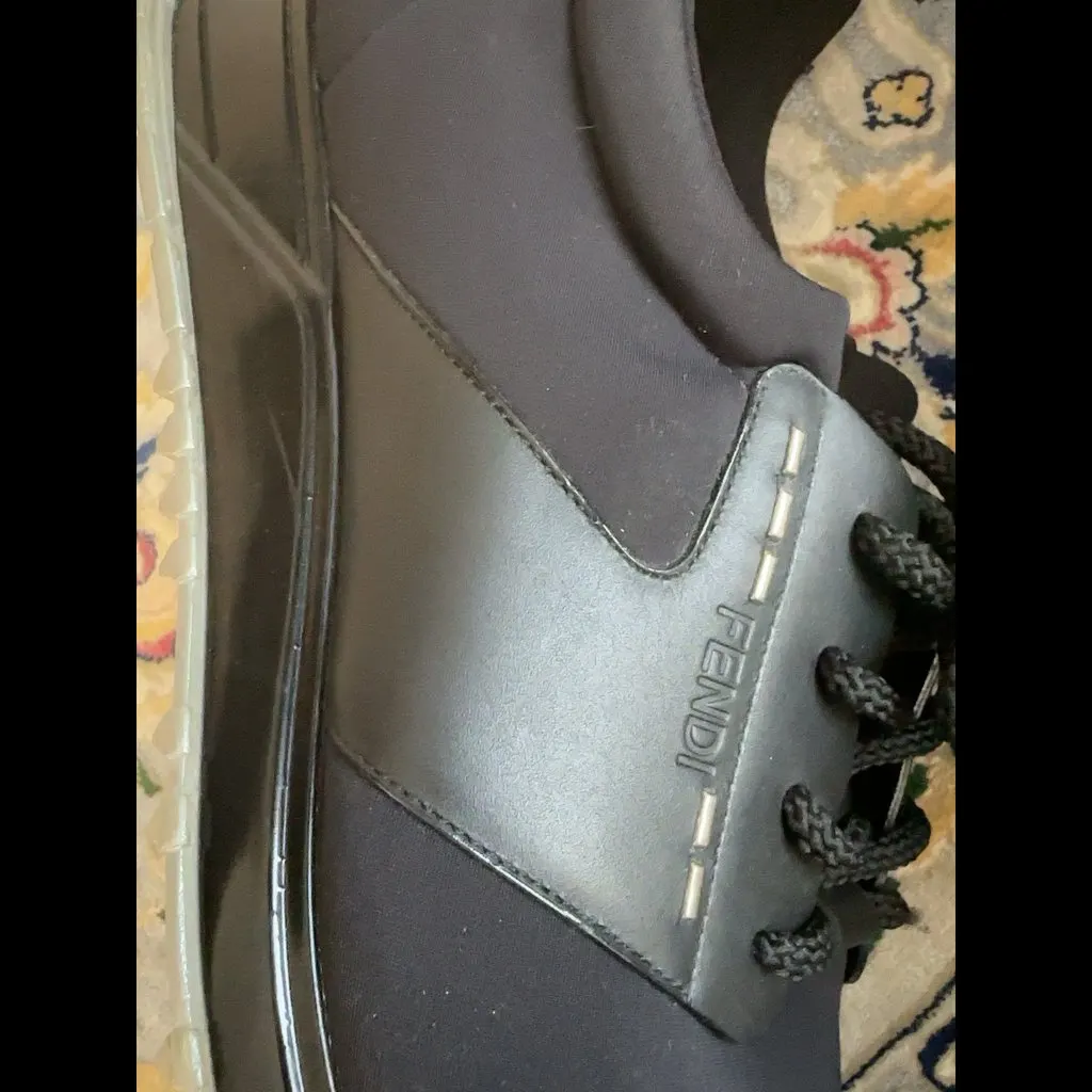 Fendi Fendi Roma Men’s Black Sneakers Size 9 Made in Italy 7E1052 Black Leather Very good - Model View