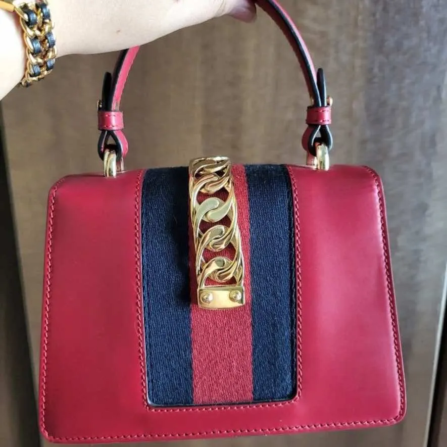 Gucci Mini Sylvie Top Handle Red Leather Gold Good - Inside View