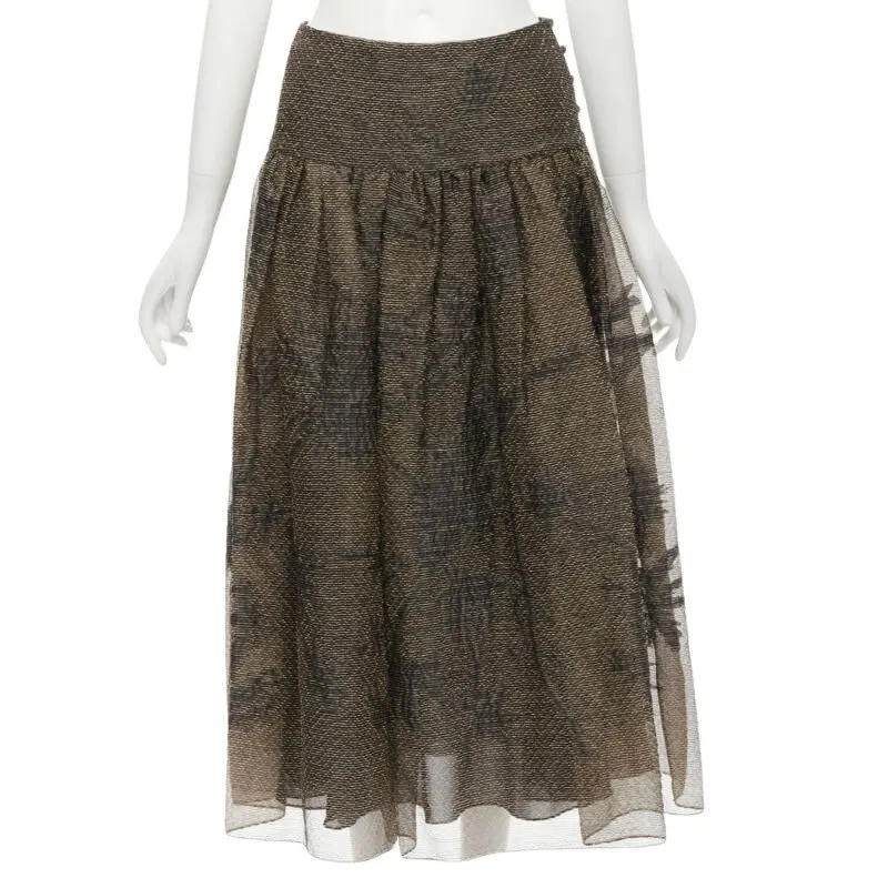 Dior Gold Leaf Skirt Gold Linen Never worn - Front View