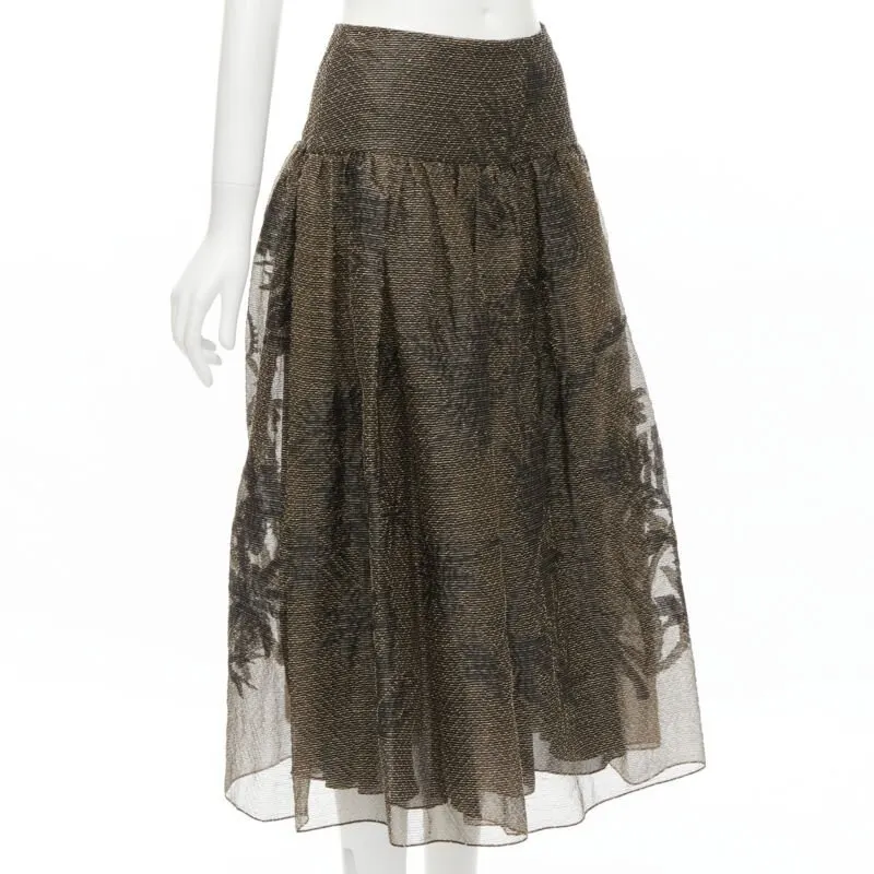Dior Gold Leaf Skirt Gold Linen Never worn - Inside View