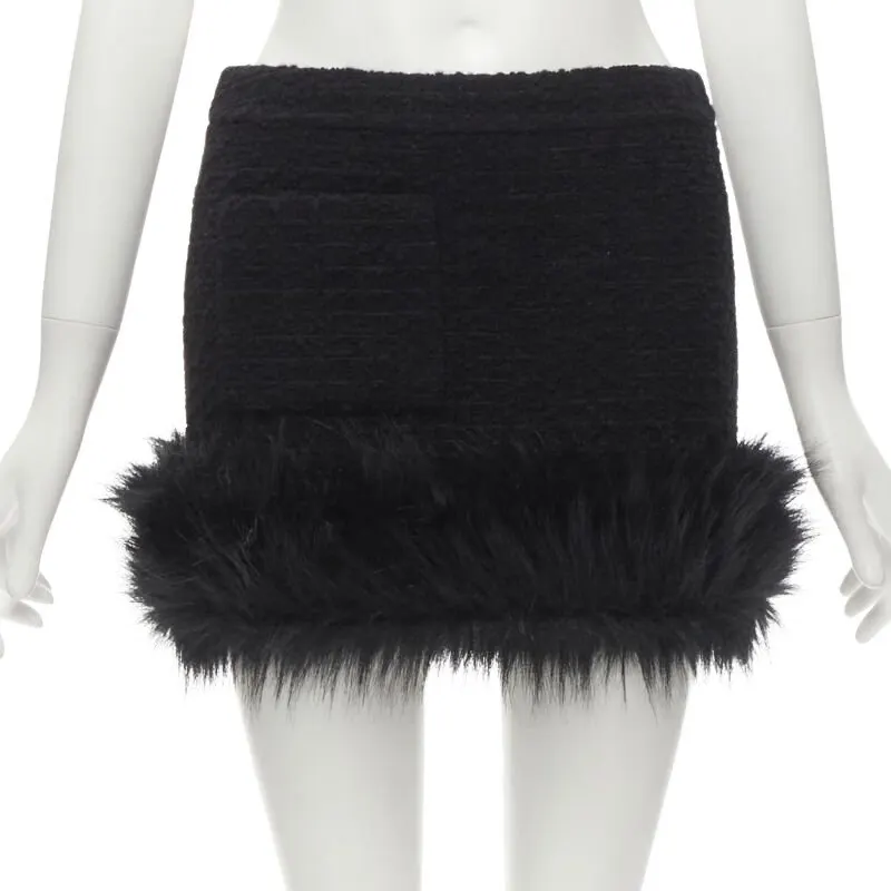 Saint Laurent Tweed Fur Trim Black Tweed Never worn - Front View
