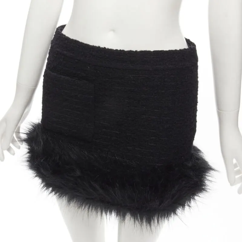 Saint Laurent Tweed Fur Trim Black Tweed Never worn - Back View