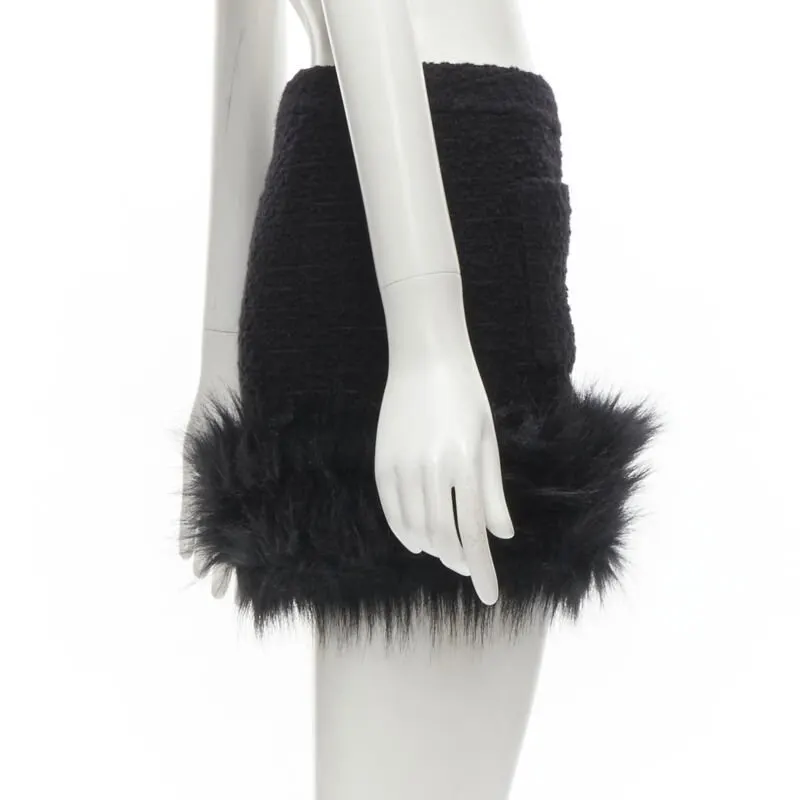 Saint Laurent Tweed Fur Trim Black Tweed Never worn - Model View