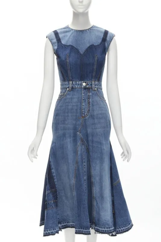 Alexander McQueen Denim Shadow Dress Blue Never worn - Front View